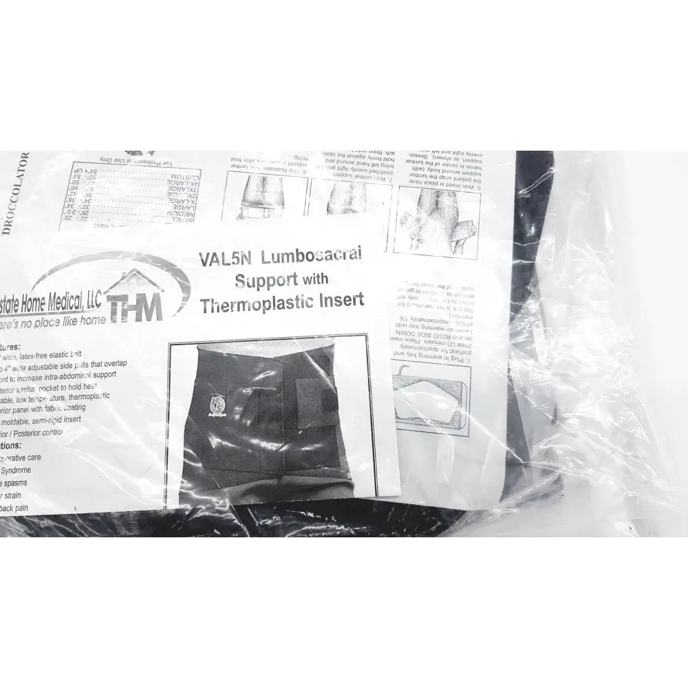 Black thermoplastic insert lumbar support belt from state home medical llc for sacral orthosis val5n medium use