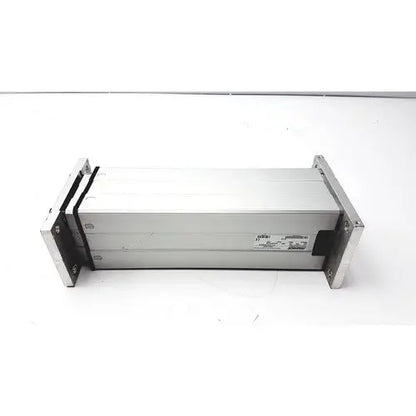 Silver aluminum linear actuator with black rubber seals and mounting brackets by magnetic elektromotoren liestal actuator