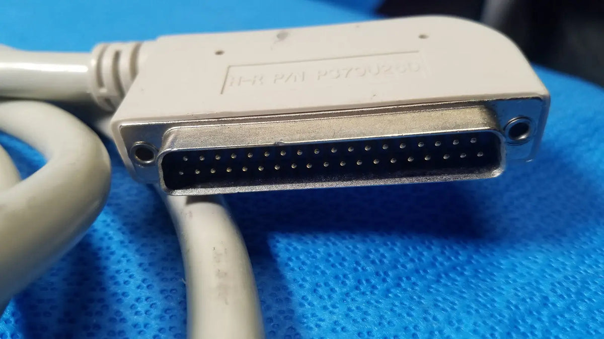 Beige plastic-to-metal db25 male parallel port cable with 25 pins attached to gray cable lot of 3 ports