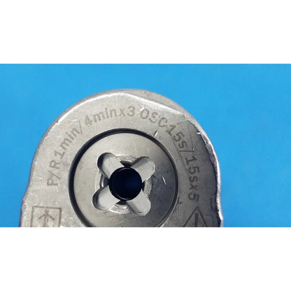 Silver metallic pipe cutter with engraved specifications and cross-shaped opening for masimo patient cable 4ft use