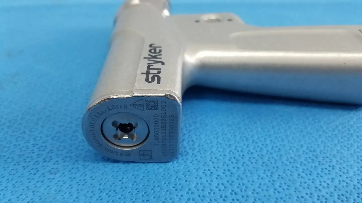 Silver stryker surgical instrument with textured grip and engraved base shown with masimo patient cable 4ft