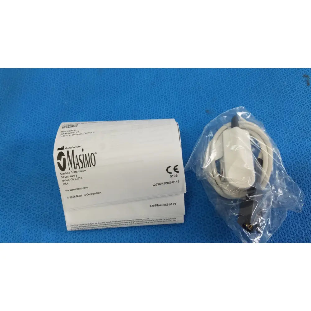 White plastic cable with black connectors in clear bag for masimo lncs dci adult spo2 finger clip sensor