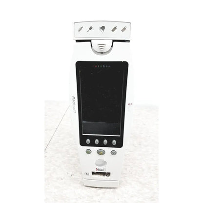White plastic masimo radical-7 signal pulse oximetry touch color patient monitor with black screen and motorola logo