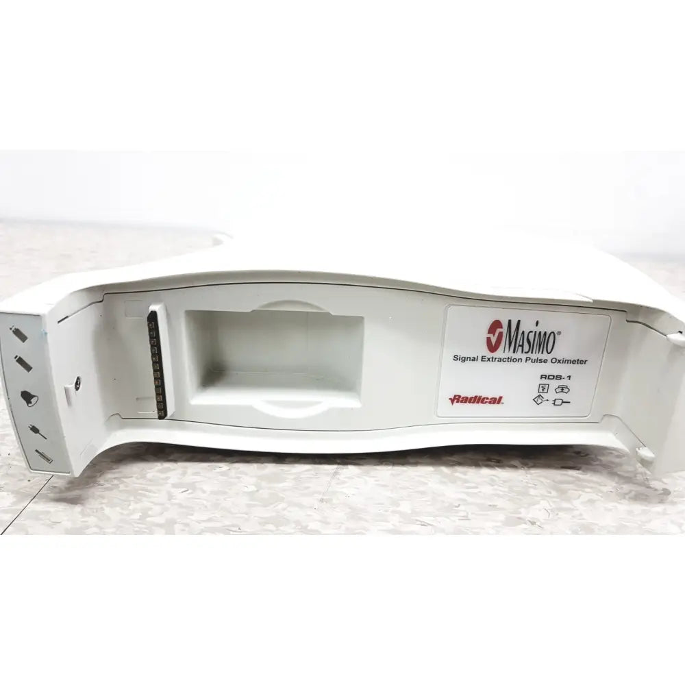 White plastic masimo signal extraction pulse oximeter model rds-1 with curved design in masimo radical-7 pulse oximetry touch color