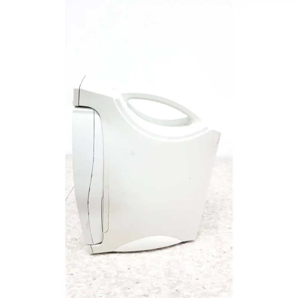 White plastic printer with curved handle and vertical seam on side of masimo radical-7 signal pulse oximetry touch color monitor