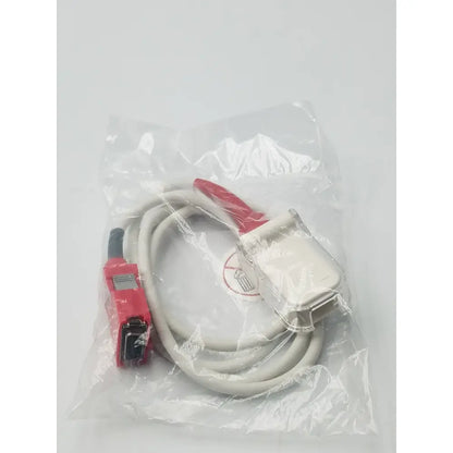 Red and white MASIMO RC-12 rainbow patient cable with coiled gray connector for spo2 patient cable use