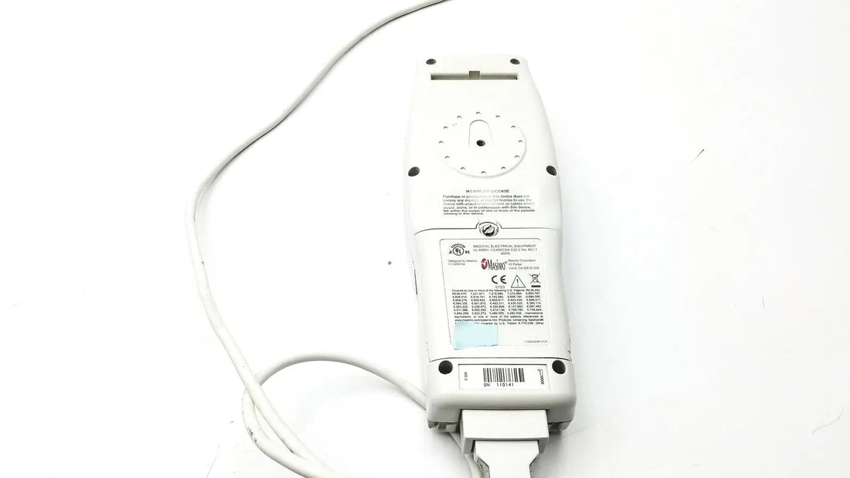 White plastic power strip with multiple outlets and coiled cord for masimo set radical signal extraction pulse oximeter untested