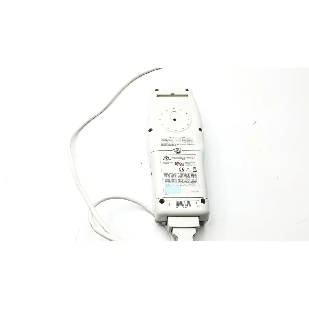 White plastic power strip with multiple outlets and coiled cord for masimo set radical signal extraction pulse oximeter untested