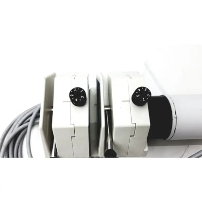 White plastic MasterFlex digital modular drive unit with black dual rotary thermostat dials marked 1 to 5