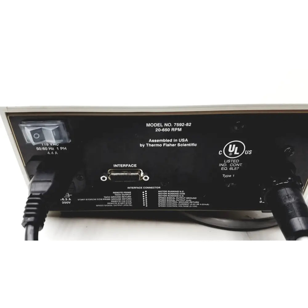 Black rectangular MasterFlex I/P digital modular drive with silver switch and interface connector model no 7592-82 7592-40