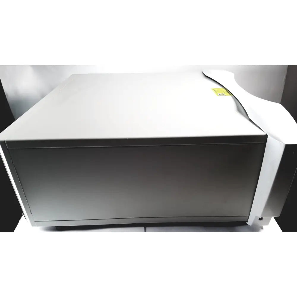 Silver metallic microwave oven with rounded edges featuring sleek modern design by mauna kea technologies f400-v2 cellvizio console