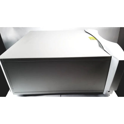 Silver metallic microwave oven with rounded edges featuring sleek modern design by mauna kea technologies f400-v2 cellvizio console