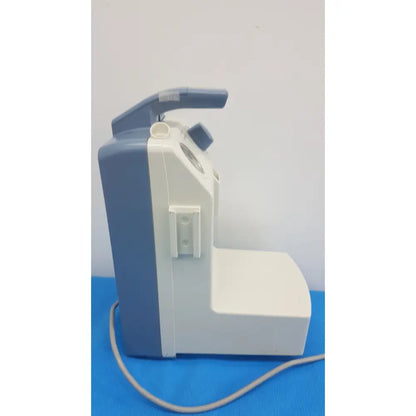 Blue and white medela vario suction pump aspirator with handle control knob and power cord for portable medical use