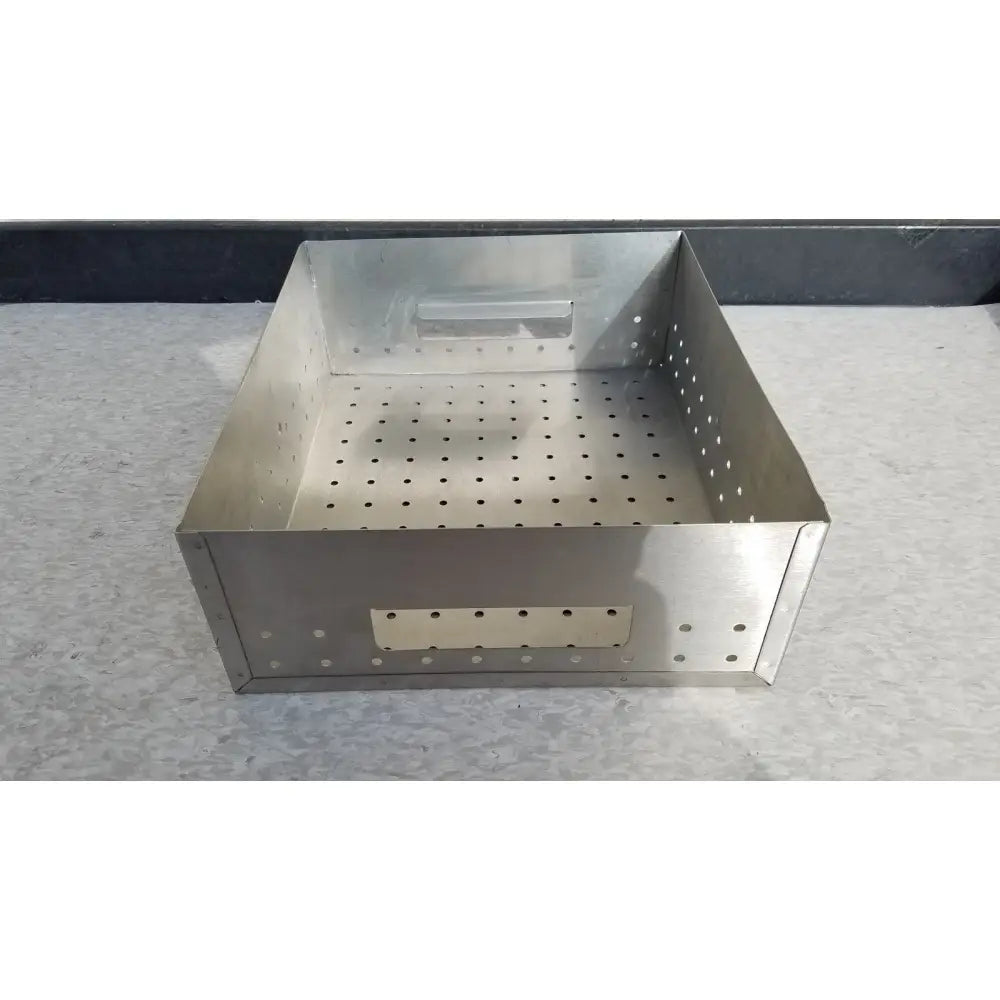 Rectangular stainless steel perforated instrument sterilization basket with handle for medical dental instrument use