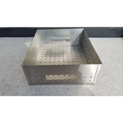 Rectangular stainless steel perforated instrument sterilization basket with handle for medical dental instrument use