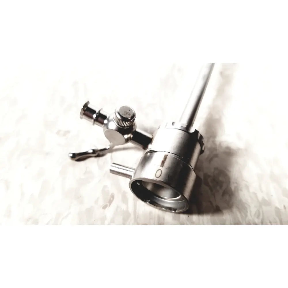 Silver medical horizon single valve endoscope with cylindrical body, articulated joints, and textured valve endoscope sheath knob