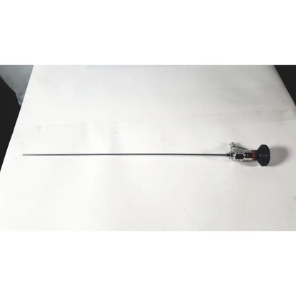 A sleek metallic medical horizons 23-3064 30 degree hysterroscope telescope with a black handle and 2.9mm shaft