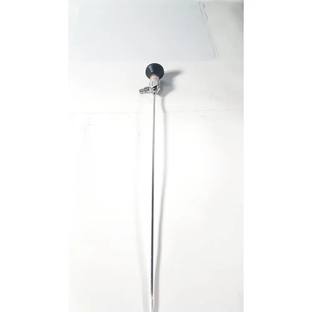 Silver surgical laryngoscope with black rounded handle and metallic joints in medical horizons 30 degree hysterroscope telescope 29mm