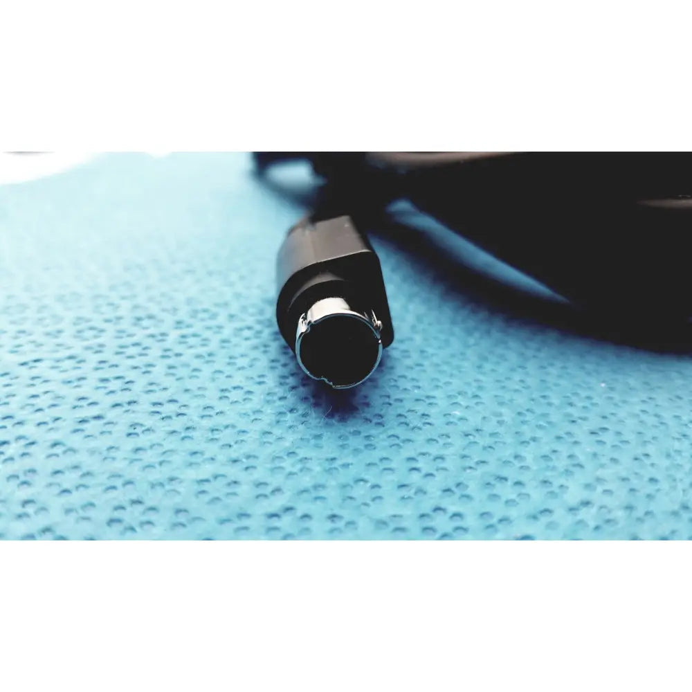 Black and silver s-video cable connector with matte black housing for medical power supply covidien kangaroo feeding pump