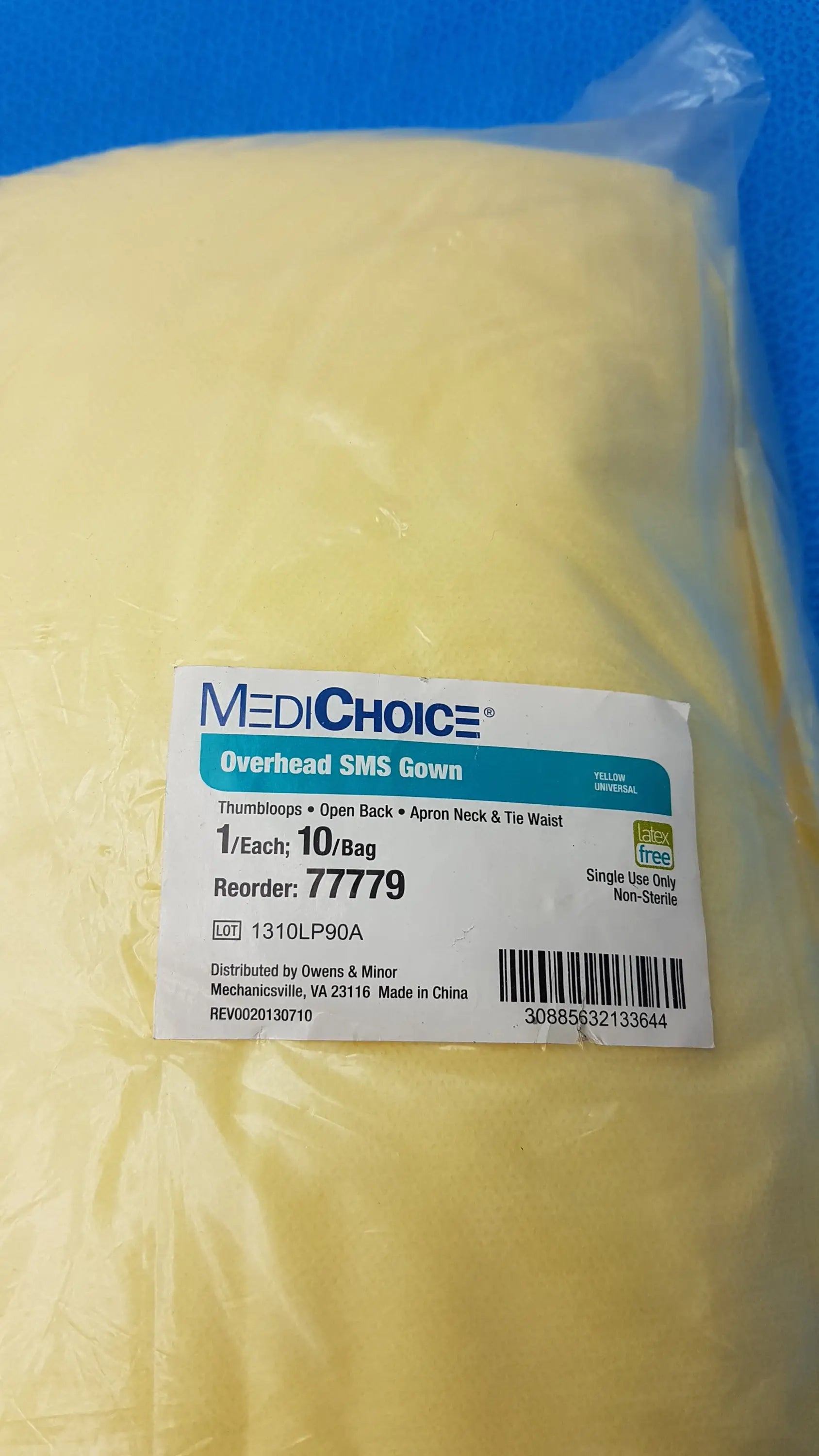 MediChoice Yellow Overhead SMS Isolation Gowns Size Large 10-Pack (Reorder 77779) - Isolation Gowns