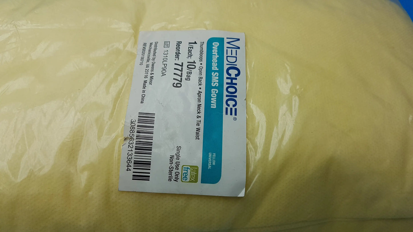 MediChoice Yellow Overhead SMS Isolation Gowns Size Large 10-Pack (Reorder 77779) - Isolation Gowns