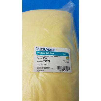 MediChoice Yellow Overhead SMS Isolation Gowns Size Large 10-Pack (Reorder 77779) - Isolation Gowns