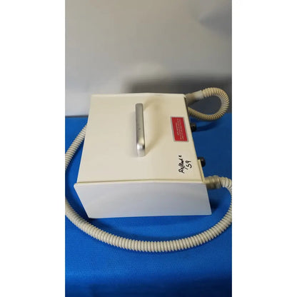 White rectangular medicool pro vac file v2 dust collector vacuum system with silver handle and beige coiled cables