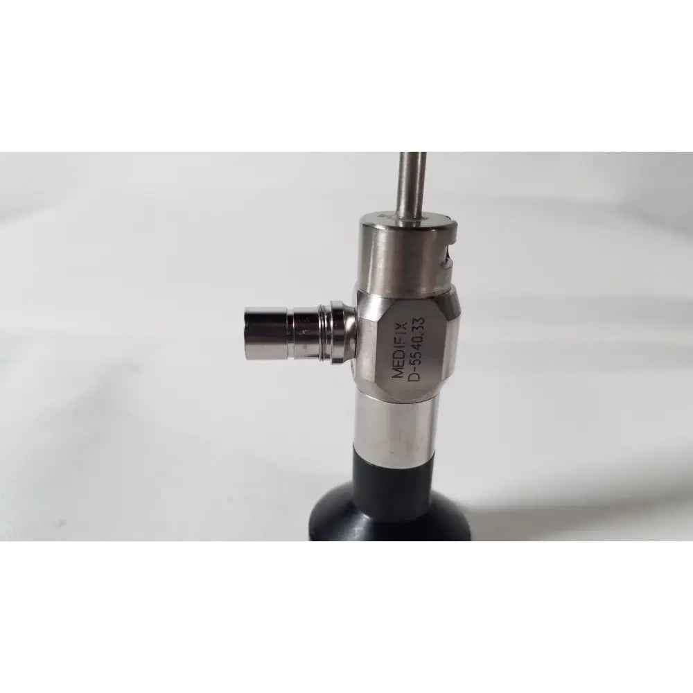 Silver metallic medifix autoclave d-5540.33 30 degree endoscope with black rubber base and engraved model number on body