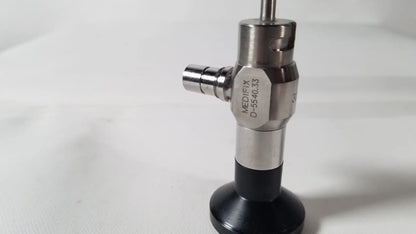 Silver metallic medifix autoclave d-5540 30 degree endoscope with black rubber base and engraved identification
