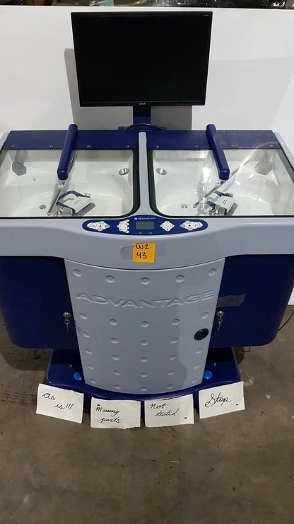 Blue and gray Medivators Advantage Plus endoscope reprocessor with two transparent workstations for efficient cleaning