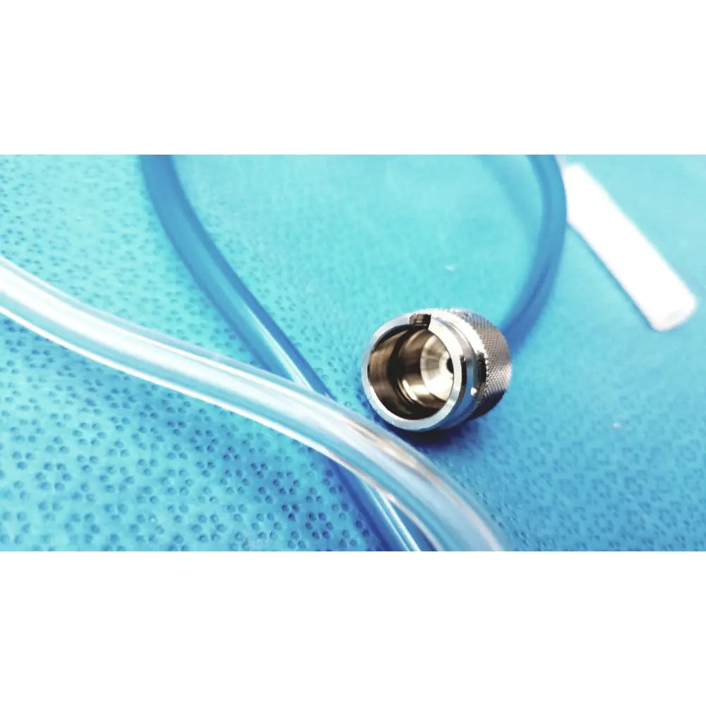 Medivators hook-up connector assembly 434744 with clear plastic tubing and metallic threaded connector end for secure connection