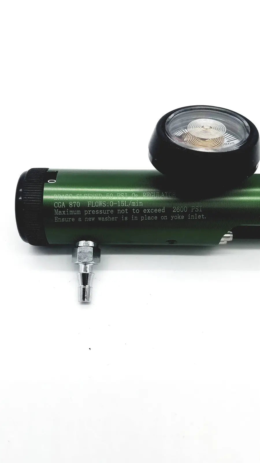 Medline Brass-Sleeved 50 PSI O2 Regulator CGA 870 Flows 0-15L/min Oxygen Regulator, as-is (for parts) product photo 3