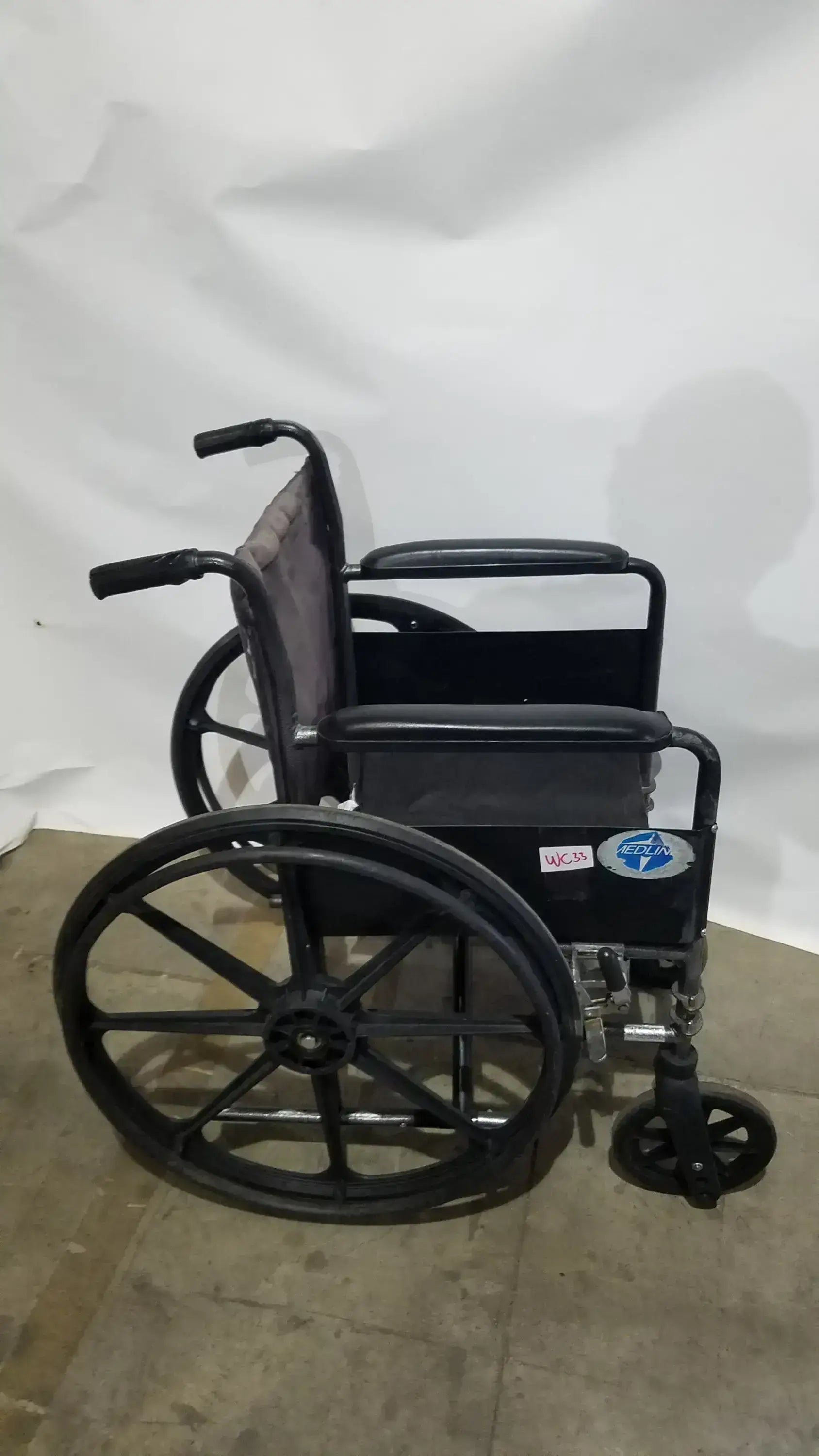 Reuse Medical Equipment Medline Folding Manual Wheelchair - Lightweight Black Padded Comfort Seat Wheelchairs, second-hand product photo 2