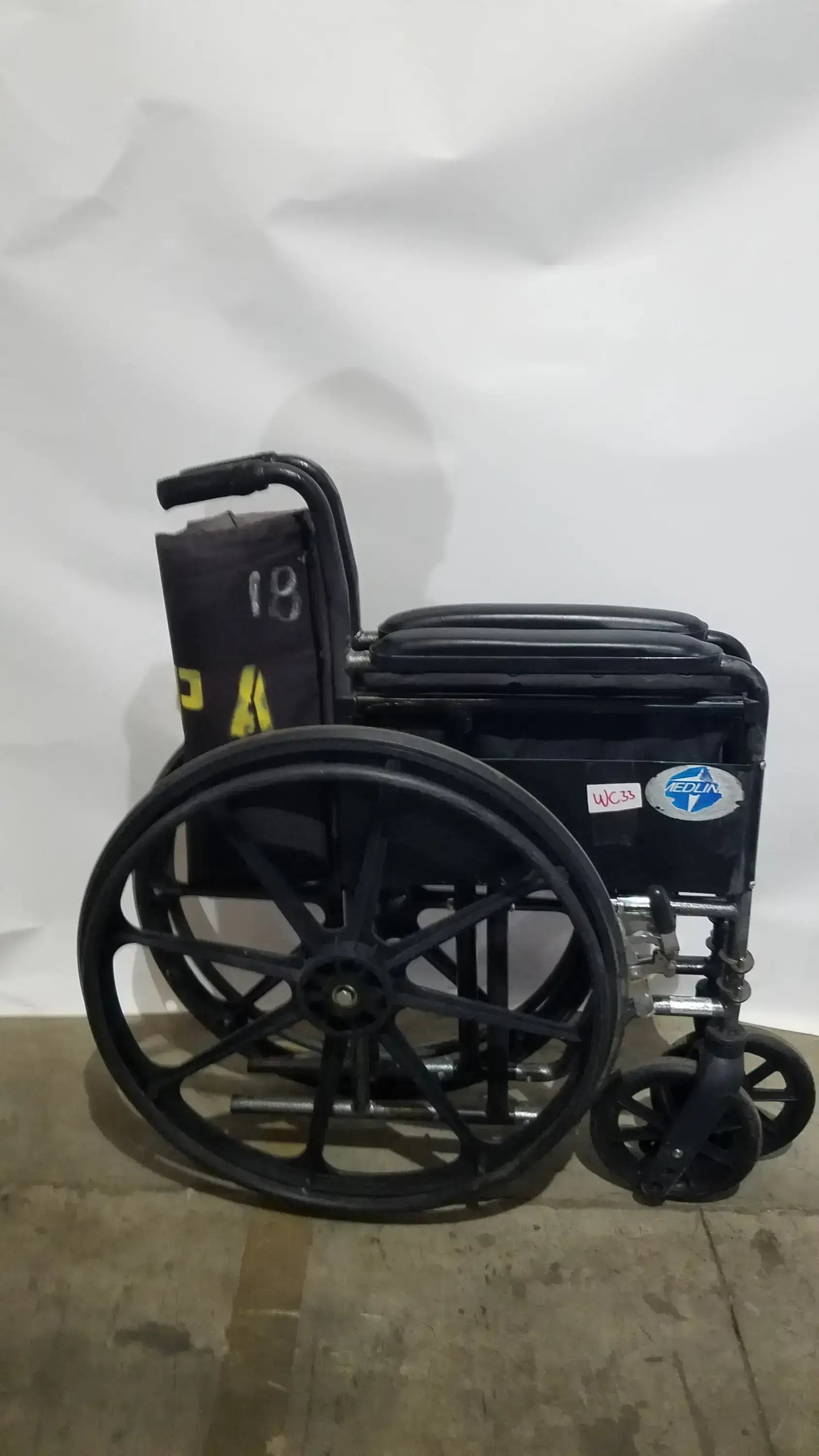 Reuse Medical Equipment Medline Folding Manual Wheelchair - Lightweight Black Padded Comfort Seat Wheelchairs, second-hand product photo 24