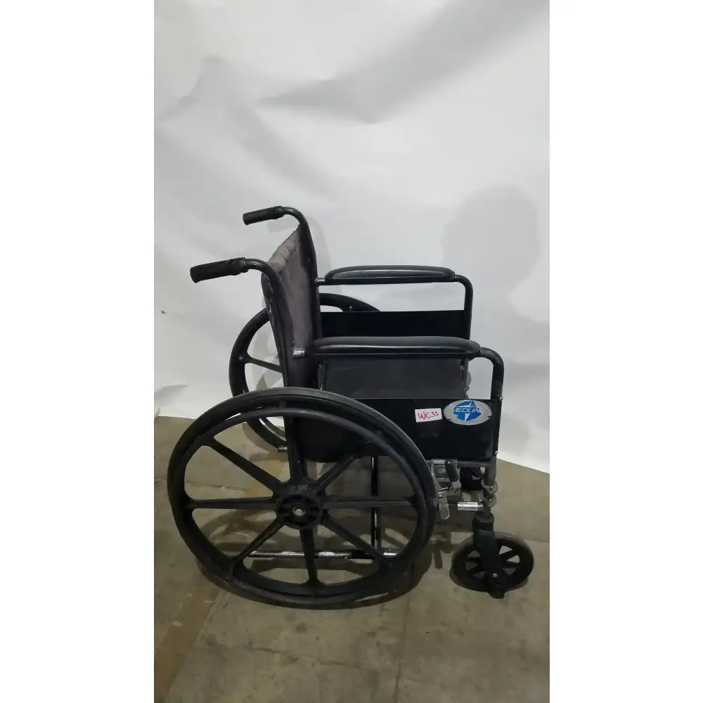 Reuse Medical Equipment Medline Folding Manual Wheelchair - Lightweight Black Padded Comfort Seat Wheelchairs, second-hand product photo 1