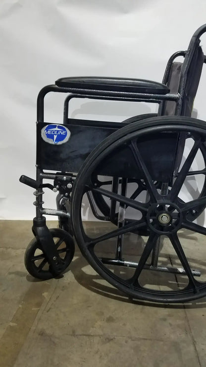 Reuse Medical Equipment Medline Folding Manual Wheelchair - Lightweight Black Padded Comfort Seat Wheelchairs, second-hand product photo 9