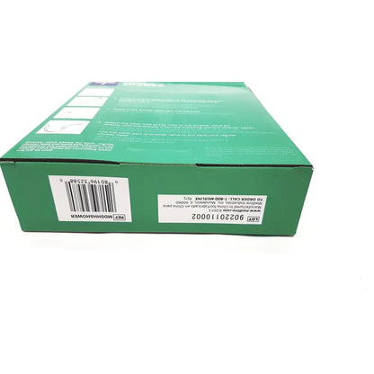 Green cardboard box for medline handheld shower head with extra-long 84 inch hose and wall holder showing barcode labels
