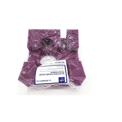Medline non081143 slotted purple foam head positioner in clear plastic packaging measuring 8.5 by 8 by 4 inches