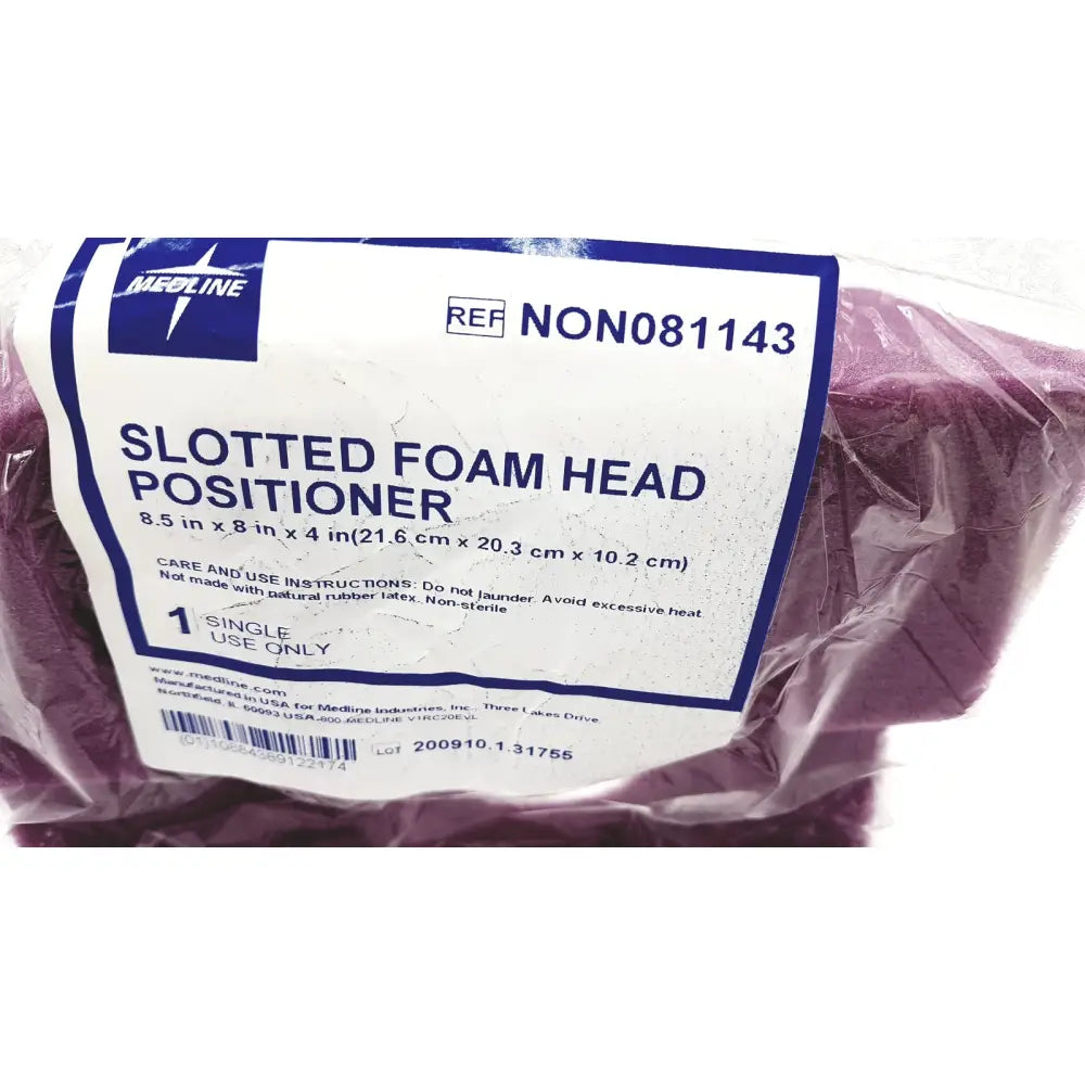Medline non081143 slotted purple foam head positioner in clear plastic packaging with blue and white medline label
