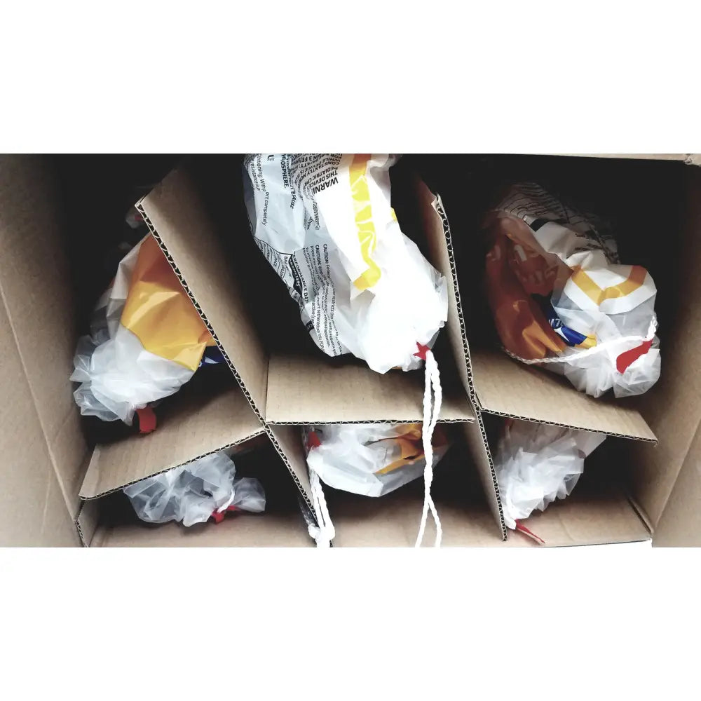 White plastic medline pediatric resuscitation bags with yellow and orange branding tied with red drawstrings lot of 6 cprm2216