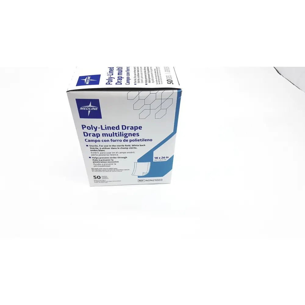 Medline poly-lined drape drap multilignes non21003 white and blue poly-lined medical drape 18 by 26 inches 50 units per box