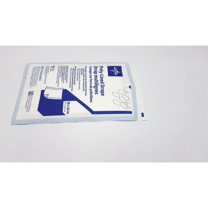 Medline poly-lined drape drap multilignes non21003 blue and white polyethylene 18 x 26 inches packaging view
