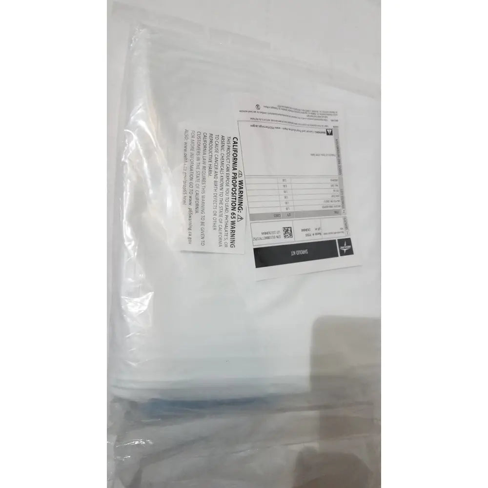 White plastic medline post mortem body bag heavy duty disposable with printed warning label and barcode visible