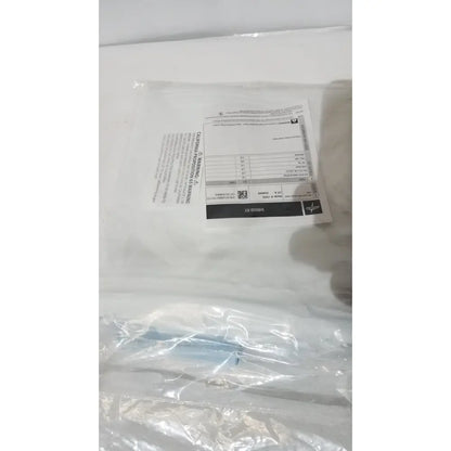 A white heavy duty disposable medline post mortem body bag with a printed label and qr code on the back side