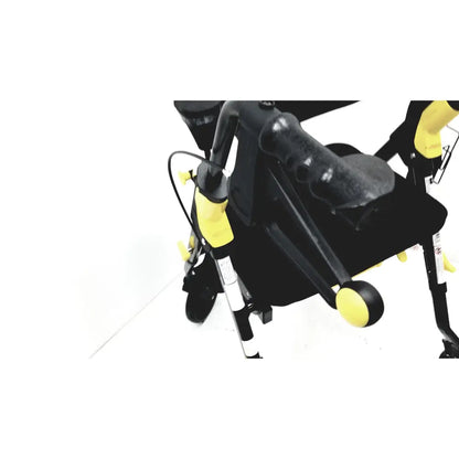 Black and yellow medline rolling walker mds8684gblkm with ergonomic grips adjustable height and hand brakes