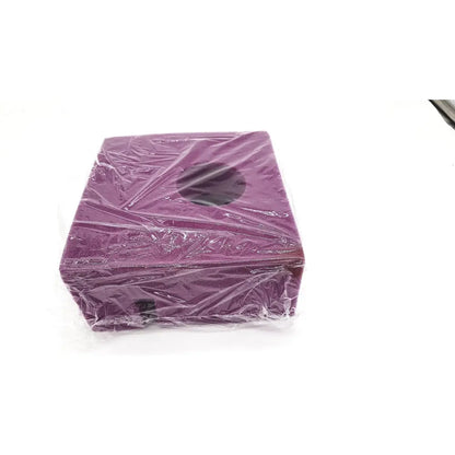 Medline single use slotted foam head positioner in a purple rectangular box wrapped in clear plastic with circular cutout on top