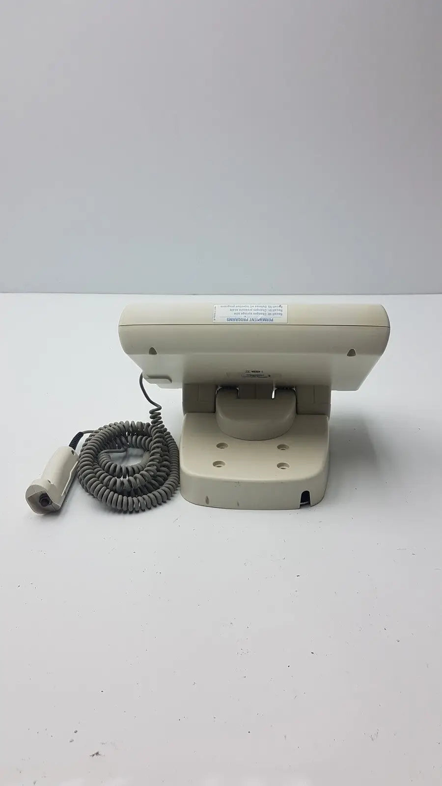 Beige plastic medrad mark v provis rd injector control panel power console with coiled gray cord and receipt printer