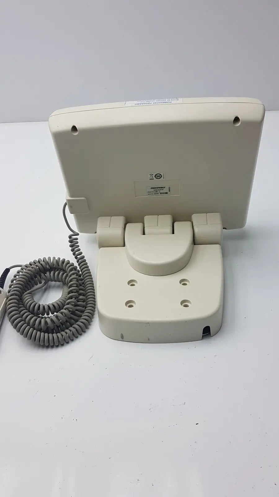 Beige plastic medrad mark v provis rd injector control panel with coiled gray cable for control panel power console
