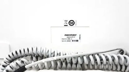 Coiled white medical cable with black connector labeled medrad for reuse medical mark v provis injector system
