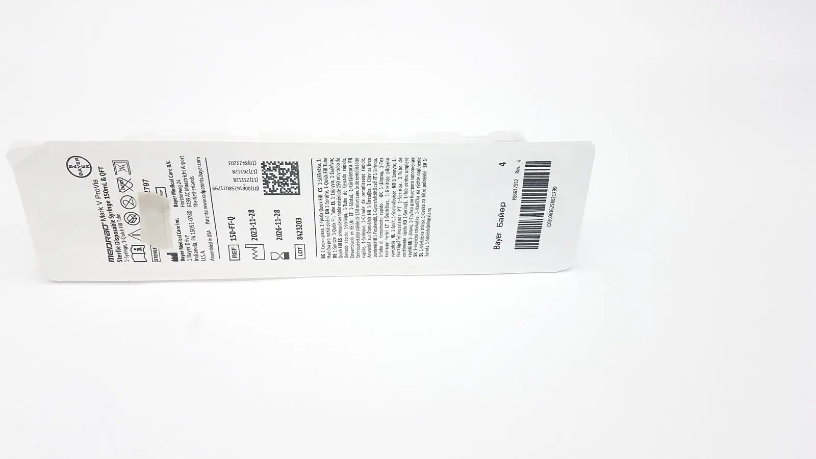 Medrad Mark V ProVis Sterille Disposable Syringe 150mL & QFT 150-FT-Q Exp. 2026 Disposable Syringe, new product photo 1
